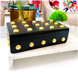 10” Black Wood Box with Gold Ball Detail