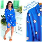 Royal Blue Retro Floral Belted Capri Dress