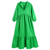 We Love Green Puff Sleeve Ruffle Hem Dress