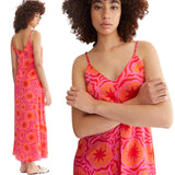 Fuchsia & Orange Pleat Front Bitsy Dress
