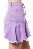 Lavender Asymmetrical Ruffle Hem Slightly Distressed Denim Skirt