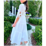 White Ribbon Sleeve Textured Olivia Dress