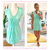 Mint Smocked Waist Sleeveless Dress with Shirred Front