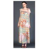 Ivory Floral Chiffon Tiered Hem Maxi Dress with Triple Ruched Ruffle Bust & Shoulder Bow Ties