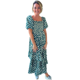 Emerald Puff Sleeve Smocked Eye of the Tiger Dress