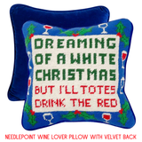 Needlepoint Wine Lover Pillow with Velvet Back