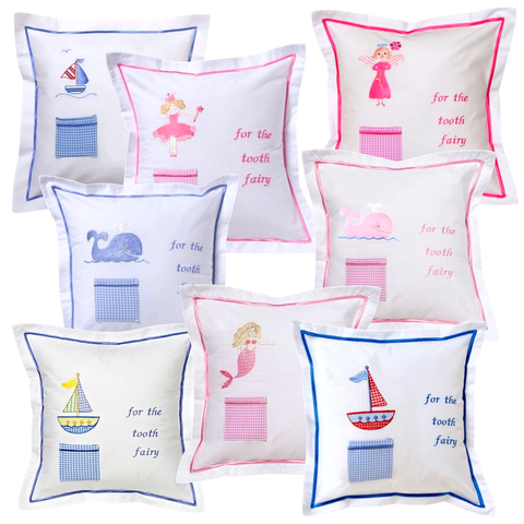 Hand Cross Stitched TOOTH FAIRY Pillows with Pocket (Pillow Insert Included)
