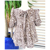 Brown Leopard Print Smocked Flutter Sleeve Top with BOW BACK