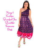 Navy & Fuchsia Smocked One Shoulder Francine Dress