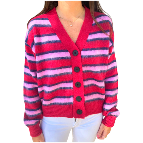 Pink & Red Wool & Alpaca Blend Anie Cardigan - James Ascher