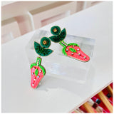 Handmade Beaded & Rhinestone Strawberry Earrings