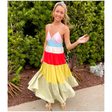 Pink Blue & Orange Tiered  Hem Katrina Dress