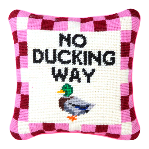 Needlepoint “No Ducking Way” Pillow with Velvet Back