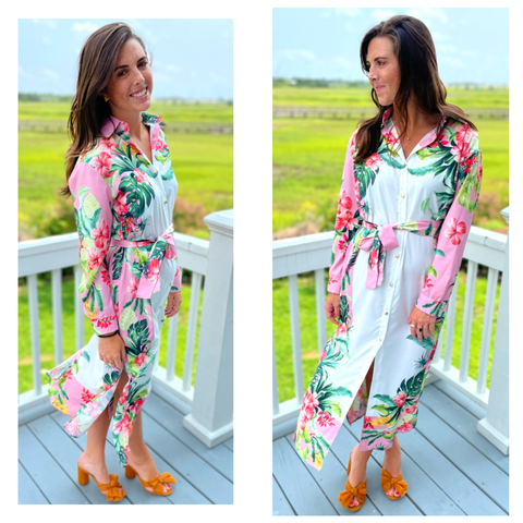 Pink Floral Button Down Colony Club Dress