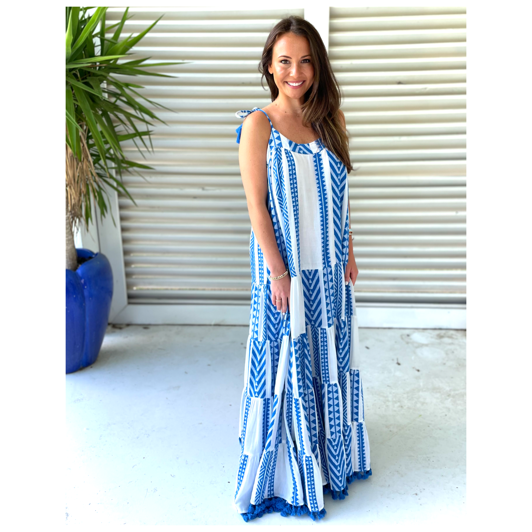 royal blue tassel dress Royal Blue Hand Loomed Dyed Cotton Tassel Maxi with Optional Belt