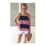 Red Stripe & Navy Dots Tiered Cami