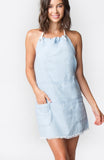 Chambray Rope Dress with Grommets, Open Back, Pockets & Distressed Hem