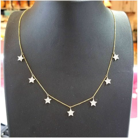 Handmade 14K Yellow or White Gold & 7 Diamond Stars Necklace