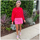 Pink & Red Embroidered Dots Minnie Sweater