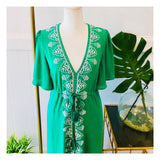 Fuchsia or Kelly Green St. Moritz Kaftan Dress with Silver Embroidery & Tassel Tie Waist