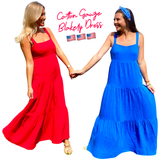 Blue OR Red Cotton Gauze Blakely Maxi Dress