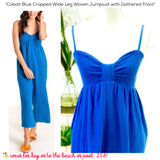 Cobalt Blue Cropped Wide Leg Woven Jumpsuit with Gathered Front