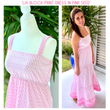 Lia Block Print Dress in Pink Seed