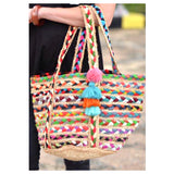 Handmade Braided Jute Rainbow Tote Bag with Tassel