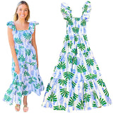 Smocked Cotton Chinoiserie Palm Dress