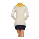 Taupe Mustard Metallic Grey & Blue Color-block Cowl Neck Sweater Dress