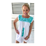 Paper White & Turquoise Embroidered Textile Dress