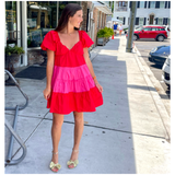 Pink & Red Cotton Harrison Flounce Dress