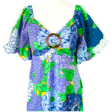 Purple Hydrangea Print Puff Sleeve Jardin Dress with Smocked Tie Back