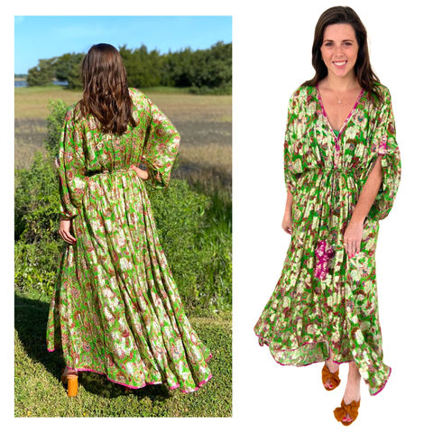 Miss June Paris Metallic Jacquard Green Majesty Maxi Dress