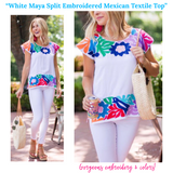 White Maya Split Embroidered Mexican Textile Top