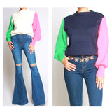 Navy or Ivory + Coral Pink & Green Color Block Sweater