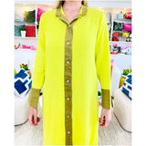 Bright Yellow Cotton Gauze Balcon Dress with Linen Trim