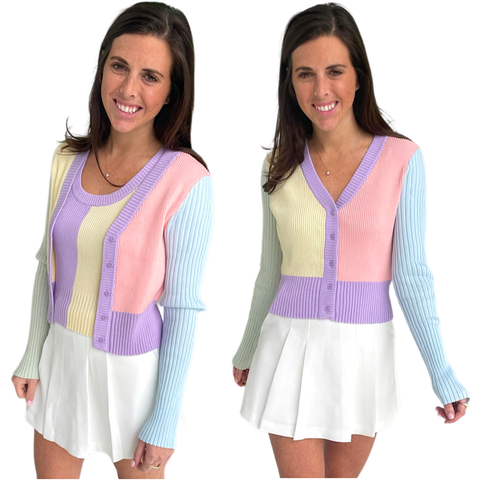 Lavender Blue Yellow & Pink Fine Knit Lilly Cardigan
