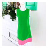 Navy, Pink or Kelly Green Colorblock Stretch Knit Crepe Shift Dress with V-Back