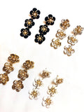 Triple Flower Rhinestone & Pearl Drop Earrings