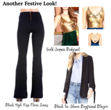 Black Flare Leg High Rise Jeans with Gold Exposed Back Zip