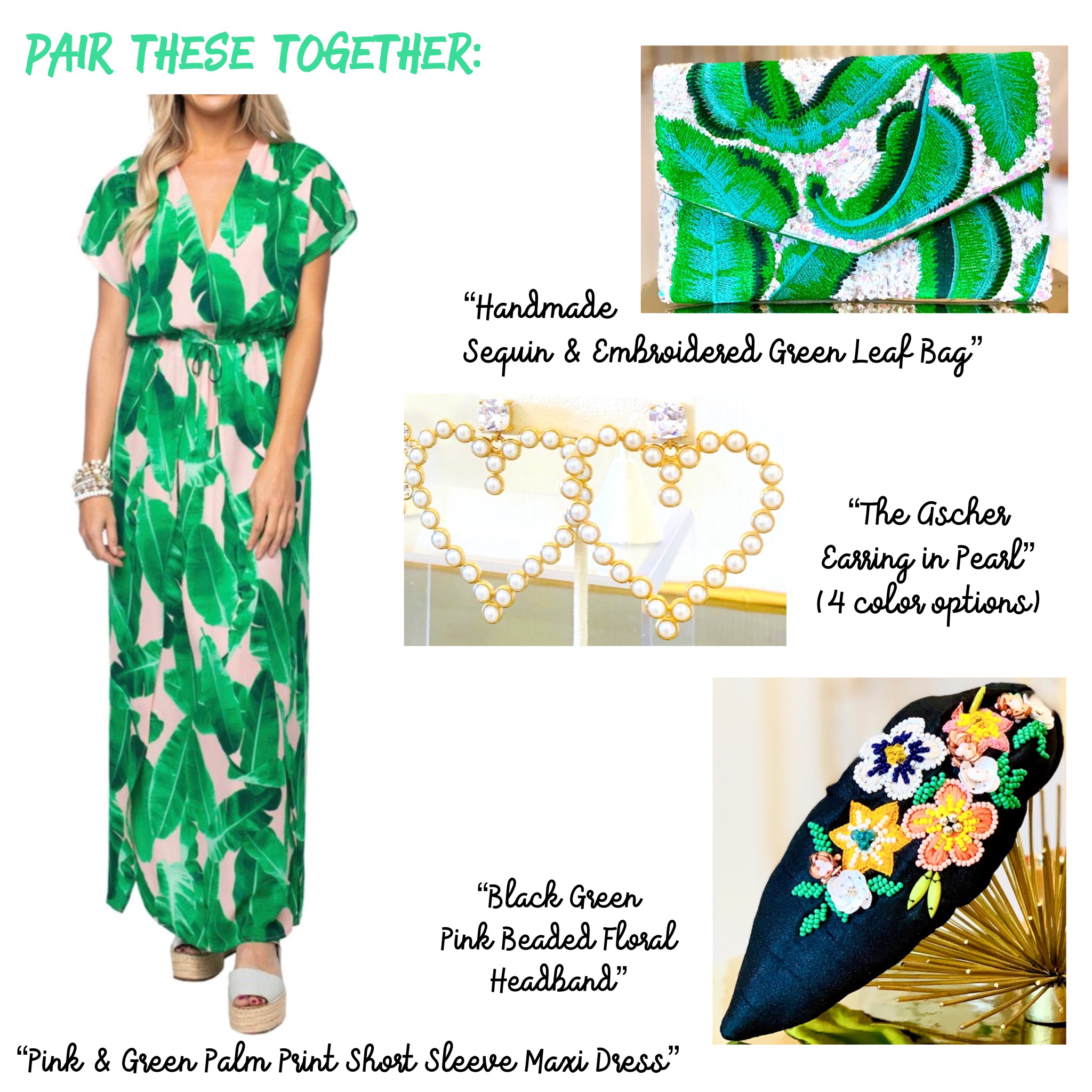Pink & Green Palm Print Short Sleeve Limited Edition Maxi Dress