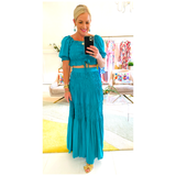Teal Linen Matching Maxi Skirt & Adjustable Tie Top