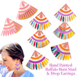 Hand Painted Buffalo Horn Stud & Drop Earrings