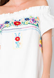 White Off the Shoulder “Mexican Textile” Style Dress with Vibrant Floral Embroidery