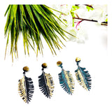 Rhinestone & Metallic Gold Painted Feather Earrings in Black or Teal