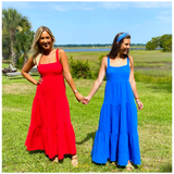 Blue OR Red Cotton Gauze Blakely Maxi Dress