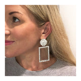 Pave Rhinestone Crystal Square Drop Earrings