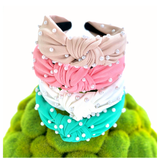 Multicolor Pearl Accented Waffle Fabric Headbands
