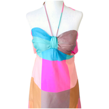 Pink Turquoise & Orange Bow Back Melanie Maxi Dress